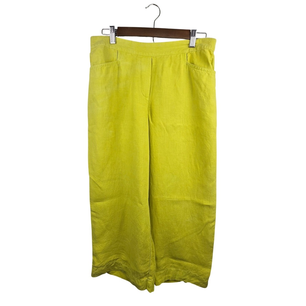 J. Jill Love Linen Pants Women M Tall Green Cropped Wide Leg Coastal Grandma